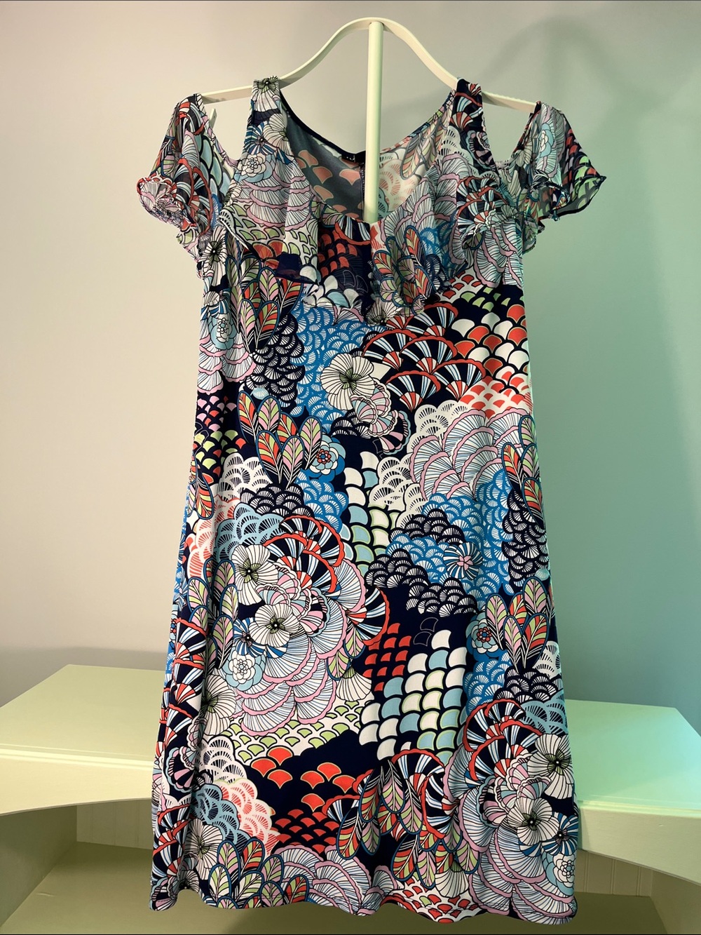 Roz & Ali Multicolor Floral Print Ruffle Sleeve Dress